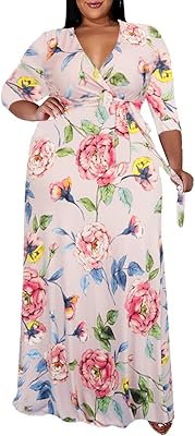 Robe de soirée longue grande taille pour femme col en v