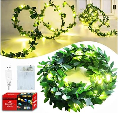 Guirlande lumineuse de noël à feuilles vertes, boîte alimentée par batterie de 10