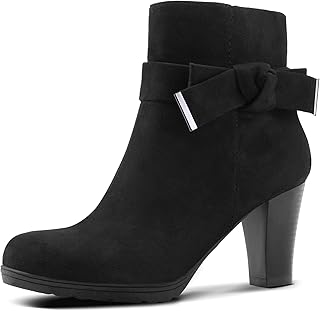 Bottines à talon épais et fermeture éclair pour femme, noir, taille 8, nœud