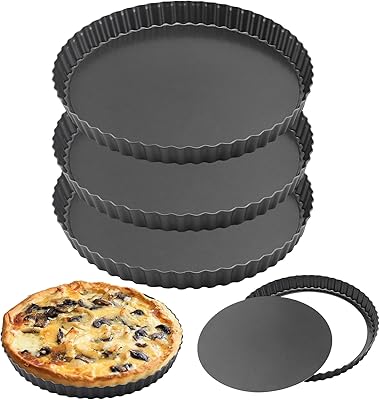 Hakzeon lot de 3 moules à quiche antiadhésifs de 25 cm avec fond amovible, plat à quiche amovible, moule à flan cannelé pour la cuisson de quiches, tartes, flans, fromage. Des économies substantielles vous attendent sur Diaytar