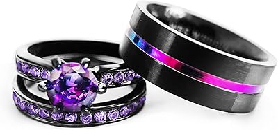 Ensemble d'alliances pour lui, paire d'anneaux assortis pour femme, or noir 18 carats