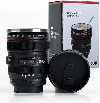 Tasse à café en forme d'objectif d'appareil photo avec couvercle, tasse de voyage