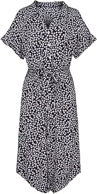 Robe à imprimé floral pour femme avec col en v encolure chemise boutonnée