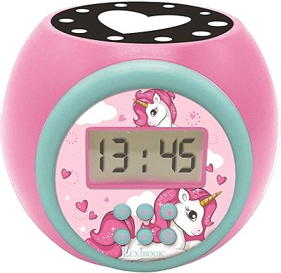 Lexi book réveil projecteur licorne avec fonction snooze, veilleuse, écran lcd, fonctionne