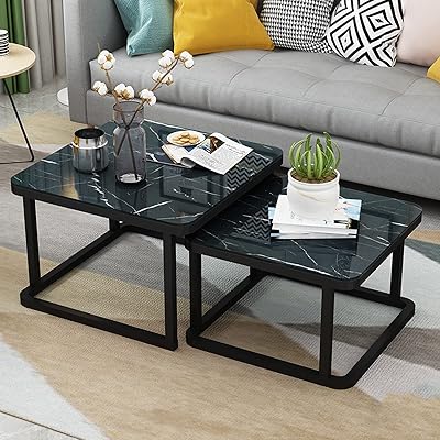 Table basse moderne, table gigogne carrée, ensemble de 2, table d'appoint en marbre