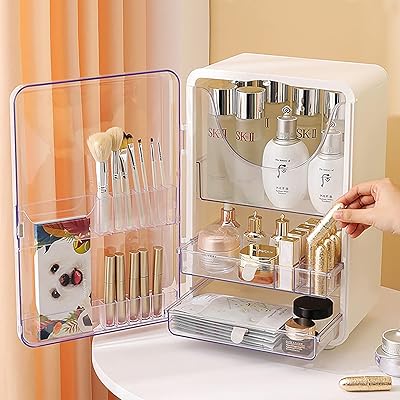 Organisateur de maquillage led de grande capacité vitrines cosmétiques transparentes tiroirs de rangement