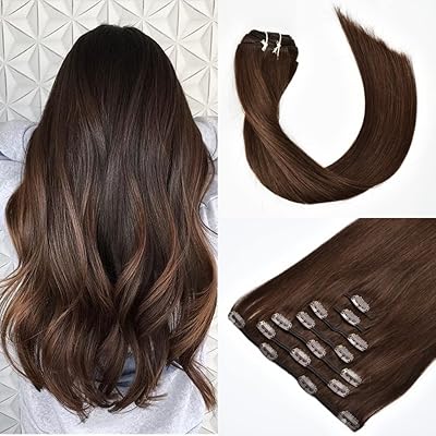 Extensions de cheveux humains remy lisses, tête complète, pour femmes, 7 pièces, 16