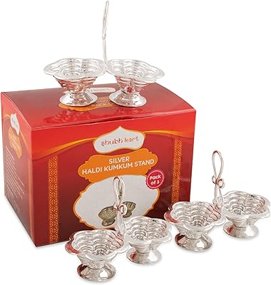 Support/support haldi kumkum fait main plaqué argent shopkart, petit (paquet de 3)
