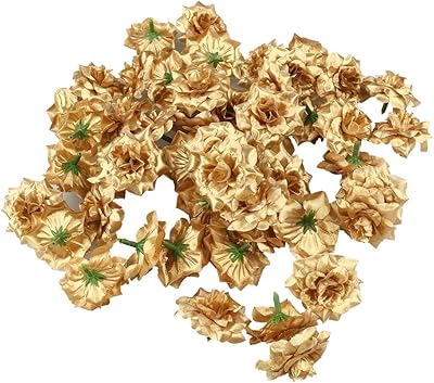 Helvety 50pcs têtes de fleurs en fausse soie dorées pour fleurs de mariage