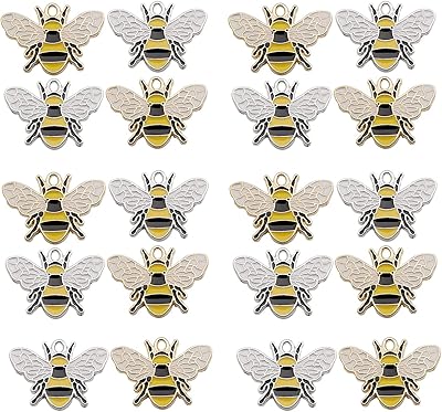 20 pièces assorties de breloques en forme d'abeille plaqué or pour la fabrication