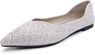 Liupanup femmes pointues ballerines brillant strass confortable antidérapant chaussures plates de mariage