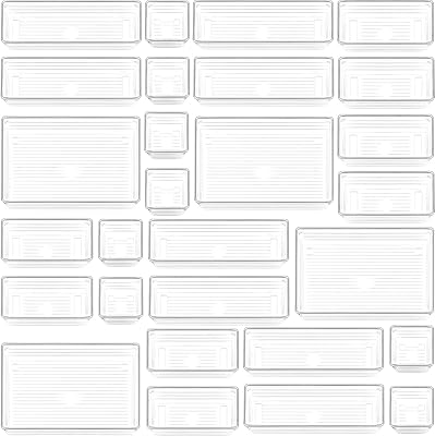 Ensemble d'organisateurs de tiroirs en plastique transparent dci de 28 pièces, 4 tailles