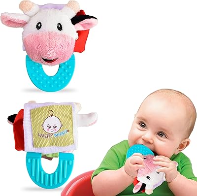 Anneau de dentition en forme de vache au poignet pour bébés, jouets à