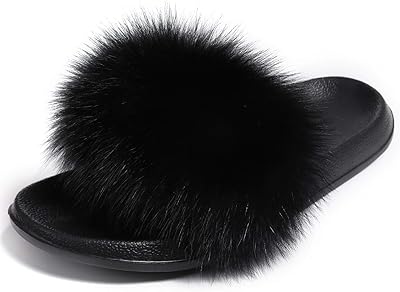 Valpeak pantoufles en fourrure pour femmes bout ouvert pantoufles moelleuses toboggans