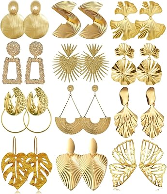 12 paires de boucles d'oreilles géométriques exagérées en or et argent, boucles d'oreilles