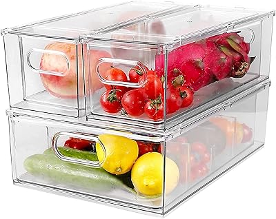 Paquet de 3 bacs de rangement pour réfrigérateur avec tiroir coulissant grand