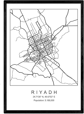 Carte de la ville de riyad de style nordique noir et blanc affiche