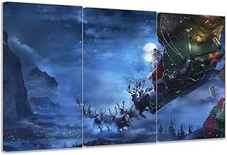 Toile murale de noël avec affiche du père noël, photos, cadeaux, décorations de noël, décoration d'intérieur, prête à accrocher, 3 panneaux (40,6 x 61 cm x 3). Diaytar : La révolution discount est en marche