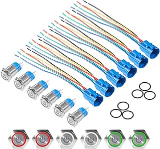 Alinan 6 pièces interrupteur à bouton-poussoir de verrouillage 16mm 5/8" 12v-24v 5a puissance