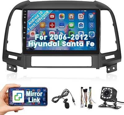Autoradio android double din roinvou pour hyundai santa fe 2006-2012 écran