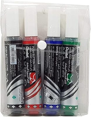 Marqueur pour tableau blanc pentel maxiflo (large) 4 pièces / portefeuille pe-mwl6-04