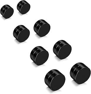 4 paires de faux clous d'oreilles en acier inoxydable noir
