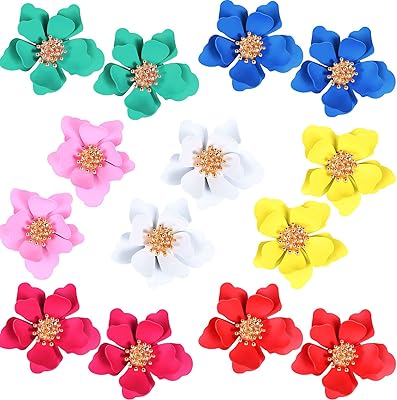7 paires de boucles d'oreilles pendantes bohèmes avec bouton de fleur en faux