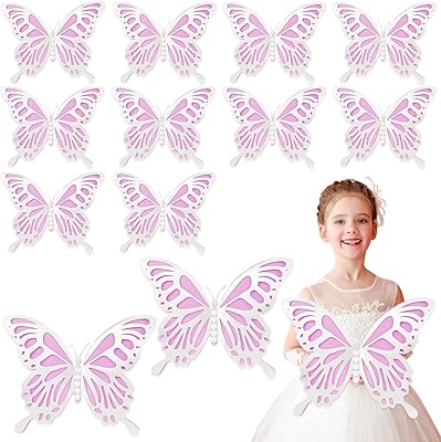 12 pièces grandes décorations de fête papillon 3d avec perles