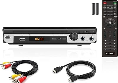 Lecteur dvd 1080p gratuit pour téléviseur, livré avec télécommande, câble hdmi et av