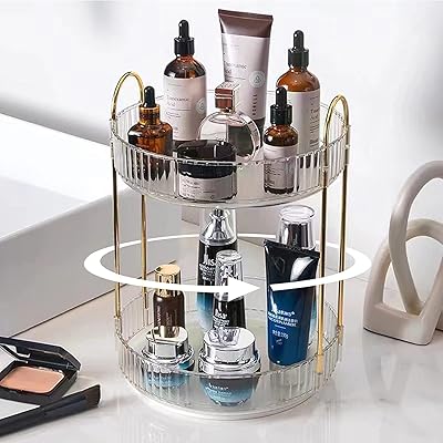 Intol organisateur de maquillage rotatif à 360 degrés, support rotatif à 2 niveaux pour cosmétiques, support rotatif pour soins de la peau cosmétiques de grande capacité pour le stockage du maquillage et des parfums. Diaytar Sénégal : Achetez plus, dépensez moins