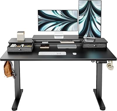 Bureau debout électrique ergear avec deux tiroirs, hauteur réglable 48 x 24 pouces