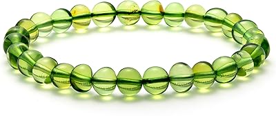 Bracelet d'ambre vert pour femme ou homme, 6,7 pouces, bande élastique extensible, bijoux
