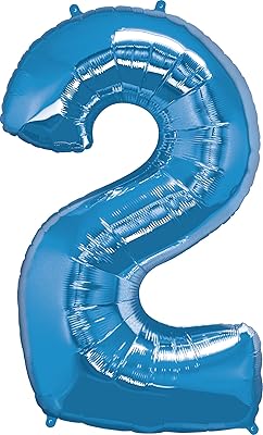 Ballon en aluminium qualatex numéro deux, 107 cm, bleu saphir