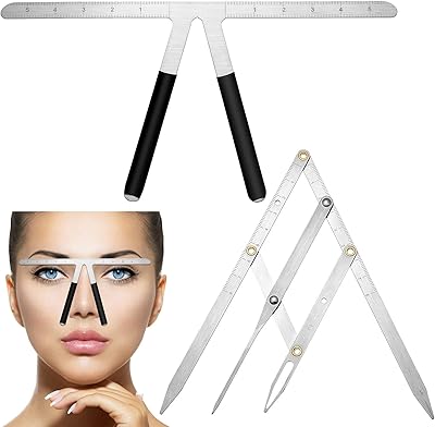 2 pièces règle de mesure des sourcils à 3 points, rapport doré, règle