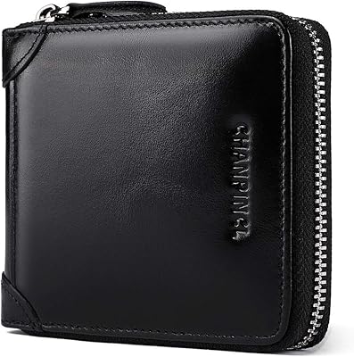 Portefeuille sécurisé rfid à fermeture éclair en cuir pour hommes, grande capacité, portefeuille