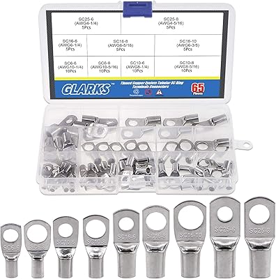 Glarex 65 pièces assorties d'attaches de fil de batterie robustes, embouts en cuivre