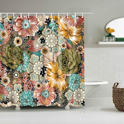 Rideau de douche au design floral pour salle de bain et baignoire