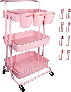 Chariot roulant multifonction bioyo à 3 niveaux avec tasses suspendues et 8 crochets