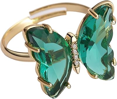 Bague papillon élégante en cristal coloré pour femme, bague ouverte plaquée or