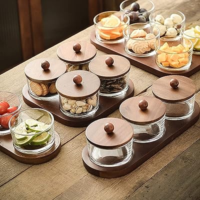 Assiette à collation ronde en verre avec couvercle en bambou, assiette à dessert