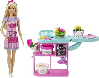 Coffret de jeu barbie fleuriste avec poupée blonde pâte vases et plus