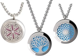 Collier diffuseur d'huiles essentielles arbre de vie, fleur de vie, soleil, collier