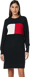 Tommy hilfiger robe ras du cou en coton biologique avec drapeau pour femme