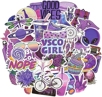 Pack d'autocollants en vinyle imperméables pour bouteille d'eau et vélo (motif violet 50pcs)