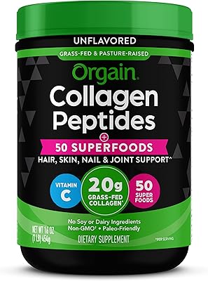 Poudre de collagène hydrolysée orgain + 50 superaliments biologiques, 20 g de peptides