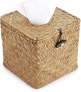 Boîte à mouchoirs carrée en jonc de mer avec support de papier tissé