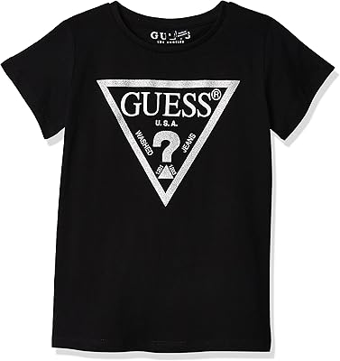 T-shirt à manches courtes avec logo triangulaire classique à paillettes sucrées pour filles