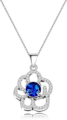 Collier pour femme en argent sterling 925 avec pendentif saphir bleu plaqué or
