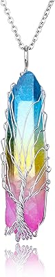Arbre de vie plaqué titane arc-en-ciel quartz chakra cristal pendentif