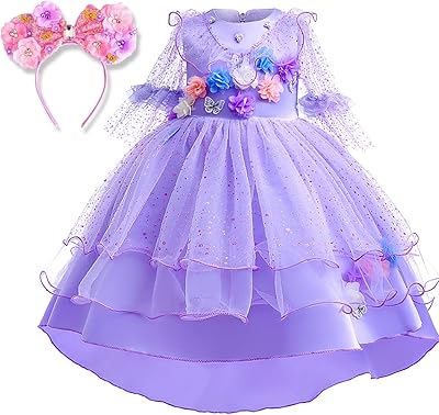 Costume mirabelle encanto pour filles pour tout-petits cadeaux de fête princesse isabella d'anniversaire enfants avec bandeau. Diaytar : Votre allié pouvoir d'achat au quotidien